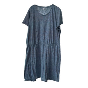 Old Navy Blue Stripe Mini Dress Elastic Waist‎ XXL Cotton Stretch Casual Coastal